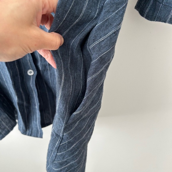 Lagenlook cieolo blue linen oversized blue stripes top - Picture 6 of 11